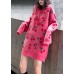 For Spring pink print Sweater weather fashion drawstring hooded knitted tops