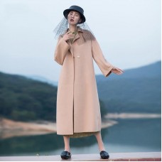 2018 nude pink wool coat plus size tie waist Winter coat lapel collar jacket