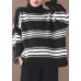 Comfy black striped clothes oversized winter sweaters high neck