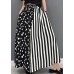 Black White Dot Striped Print Patchwork Wide Leg Pants High Waist Pockets Summer