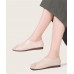 Khaki Cowhide Leather Flats Splicing Flat Feet Shoes